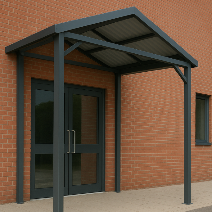 Pointed Entrance Steel Roof Canopy for Commercial and Industrial - Custom and fully bespoke steel solutions from Gateway Fabrication Hull 
