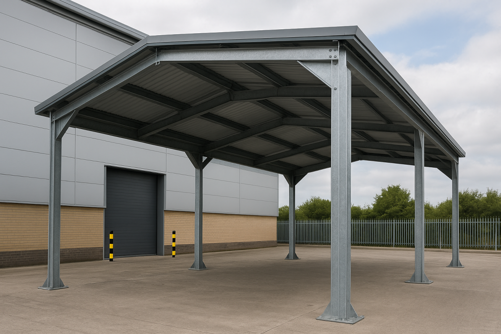 Industrial shelter canopy fabricated by Gateway Fabrications in Hull and Wellingborough and delivered nationwide. Custom build to your spec.